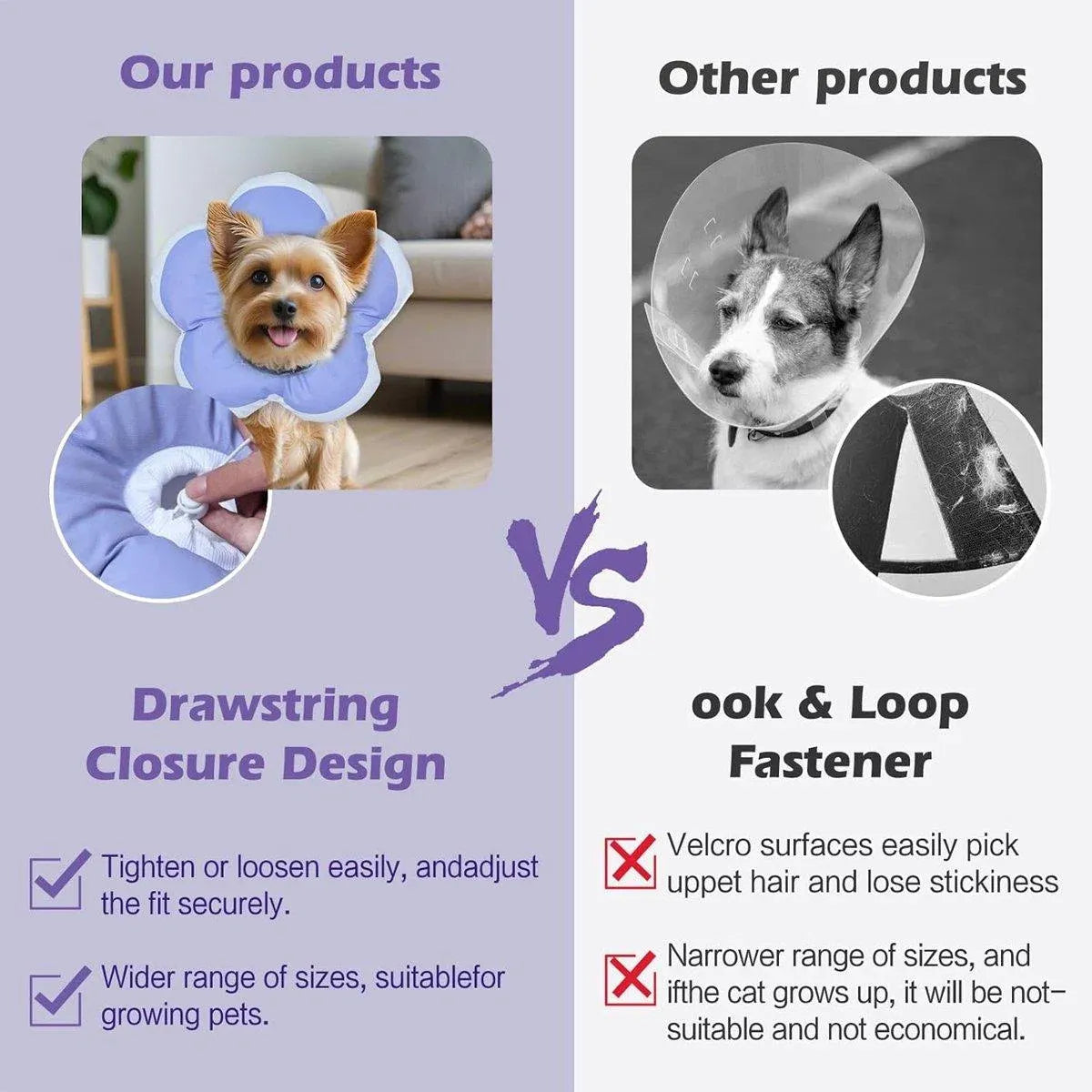 Elizabethan Cat Recovery Collar Anti Licking Pet Cone Protective Neck Ring - Purple-M