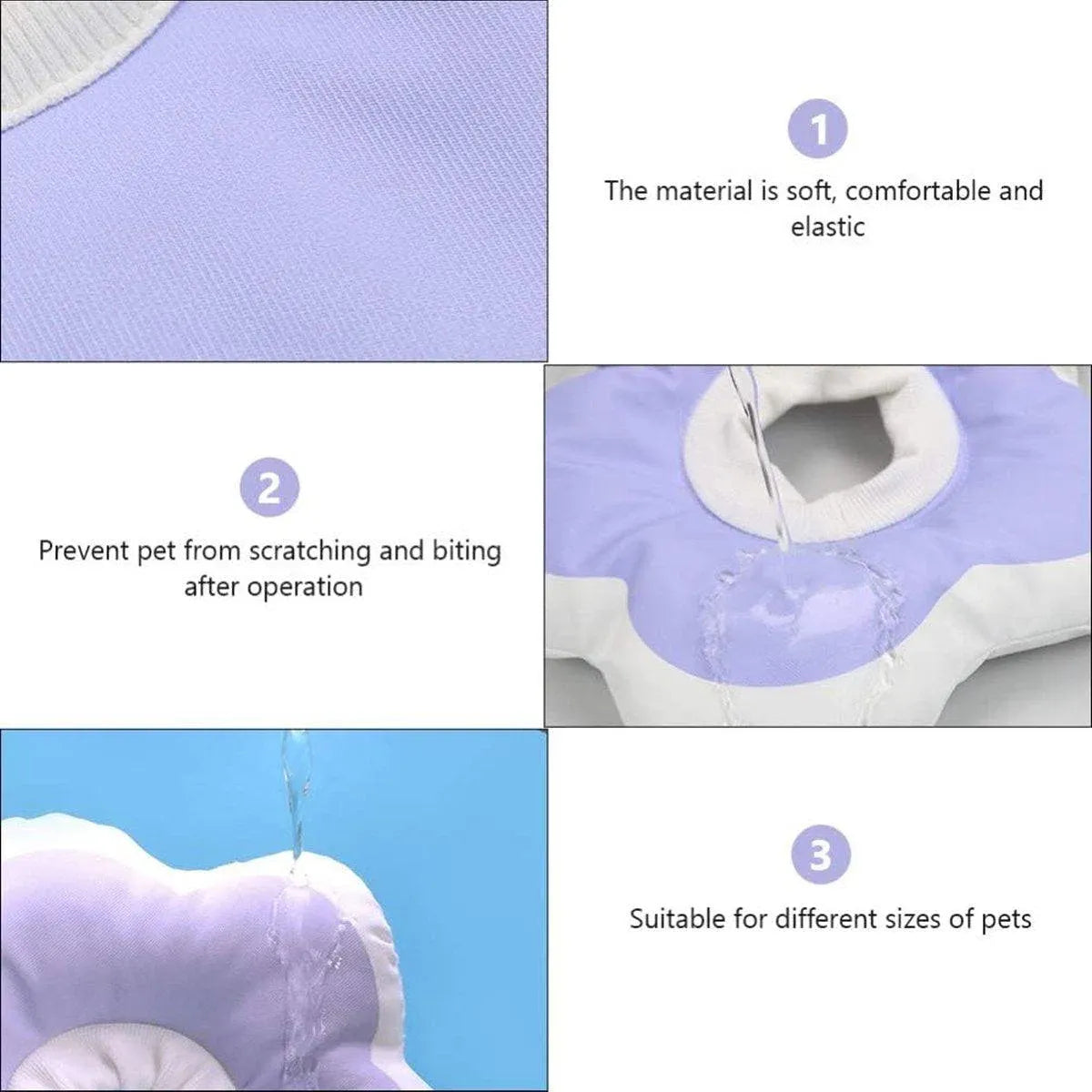 Elizabethan Cat Recovery Collar Anti Licking Pet Cone Protective Neck Ring - Purple-M