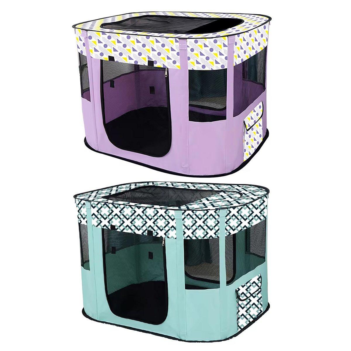 Foldable Cat Dog Kennel Pet Delivery Cage Portable Pet Fence Tent - Purple-M