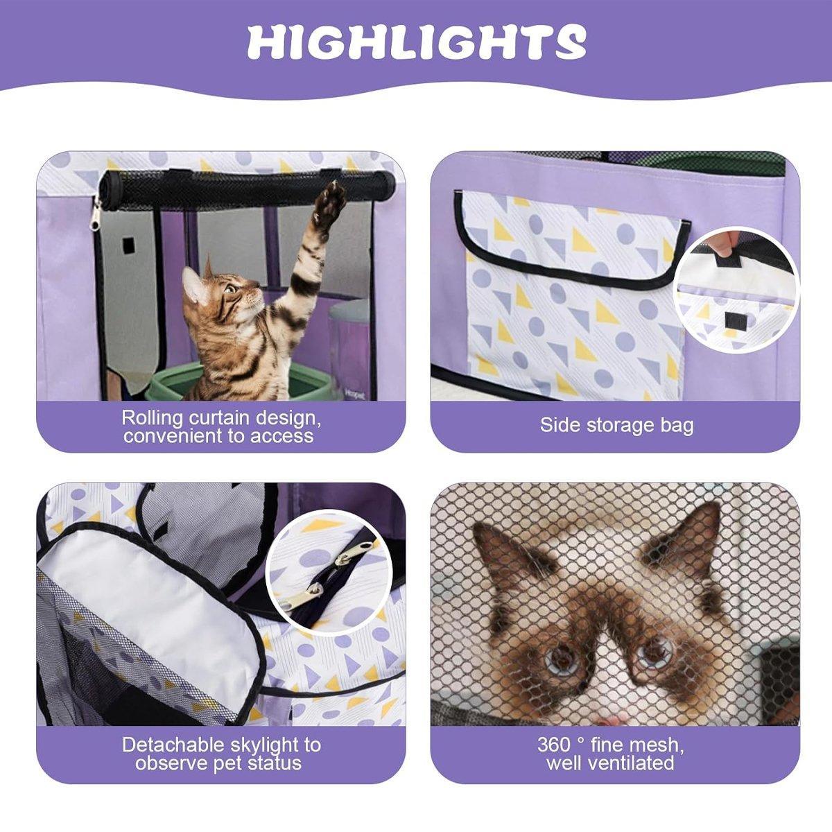 Foldable Cat Dog Kennel Pet Delivery Cage Portable Pet Fence Tent - Purple-M
