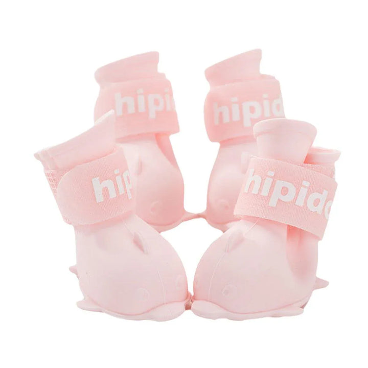 4pcs Cartoon Pet Rain Boots Waterproof Non-Slip Wear-Resistant Shoes for Dogs - Pink - M
