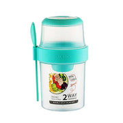 Double Plastic Salad Cup with Fork Sealed Breakfast Container for On-the-Go Meal - 560ml-Green