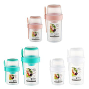 Double Plastic Salad Cup with Fork Sealed Breakfast Container for On-the-Go Meal - 560ml-White