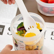 Double Plastic Salad Cup with Fork Sealed Breakfast Container for On-the-Go Meal - 560ml-White