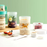 Double Plastic Salad Cup with Fork Sealed Breakfast Container for On-the-Go Meal - 560ml-White