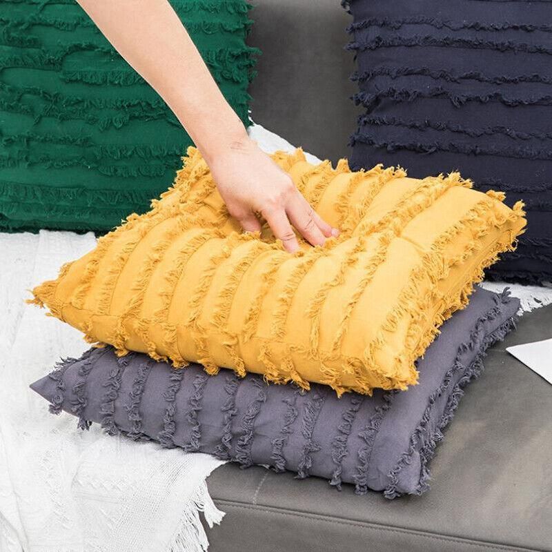 Boho Tassel Fringe Striped Cushion Cover Soft Home Decor Sofa Throw Pillow Case - Green