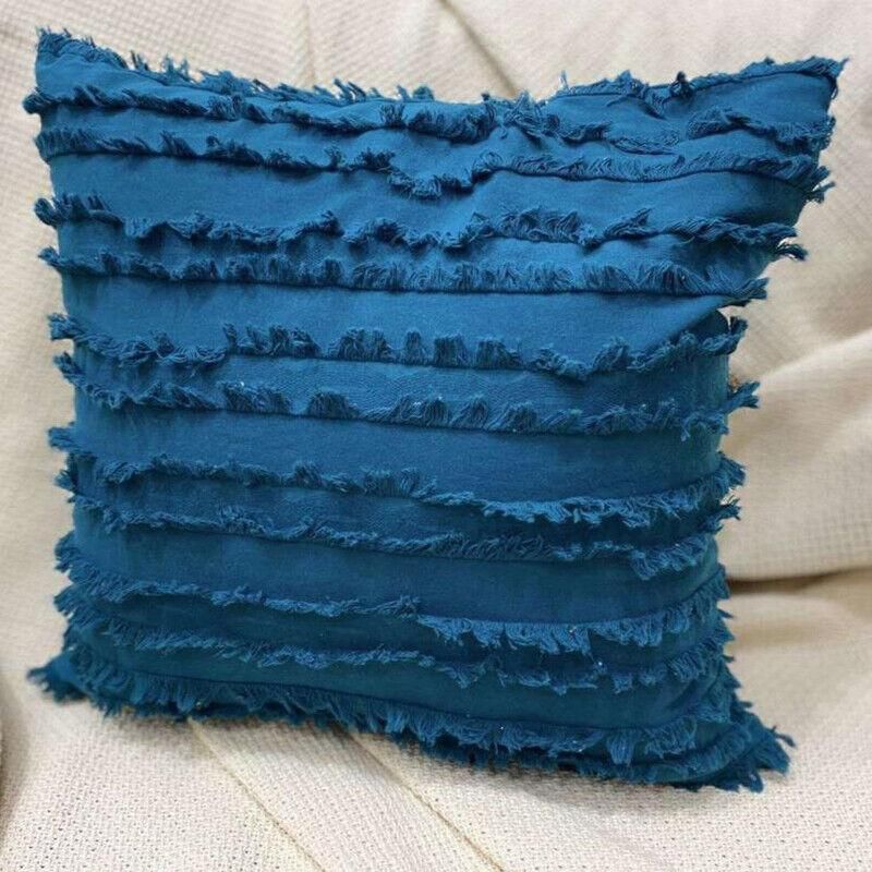 Boho Tassel Fringe Striped Cushion Cover Soft Home Decor Sofa Throw Pillow Case - Green