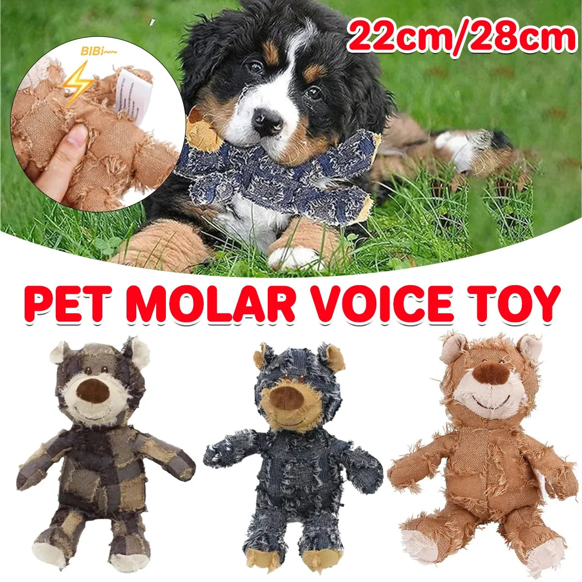 Puppy Squeaky Plush Toy Small Dog Chew Soft Bear Pet Companion - Purple-22cm
