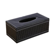 High-End PU Leather Tissue Box Holder for Hotel Home Office Decor Elegant Design - Black Woven Pattern