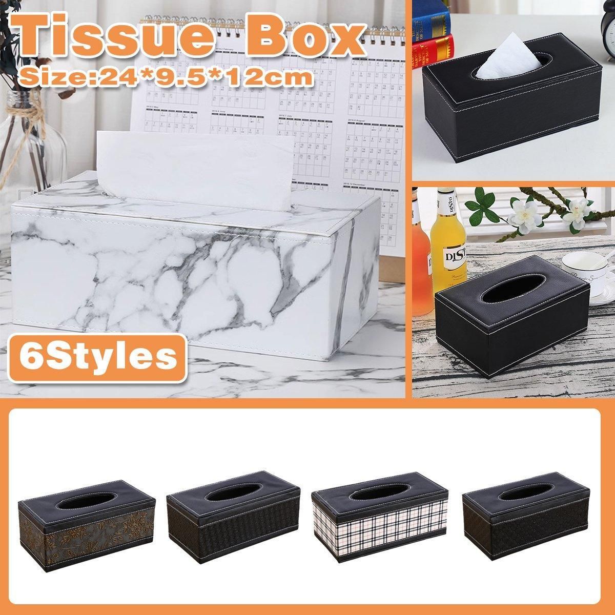 High-End PU Leather Tissue Box Holder for Hotel Home Office Decor Elegant Design - Black Woven Pattern