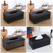 High-End PU Leather Tissue Box Holder for Hotel Home Office Decor Elegant Design - Black Woven Pattern