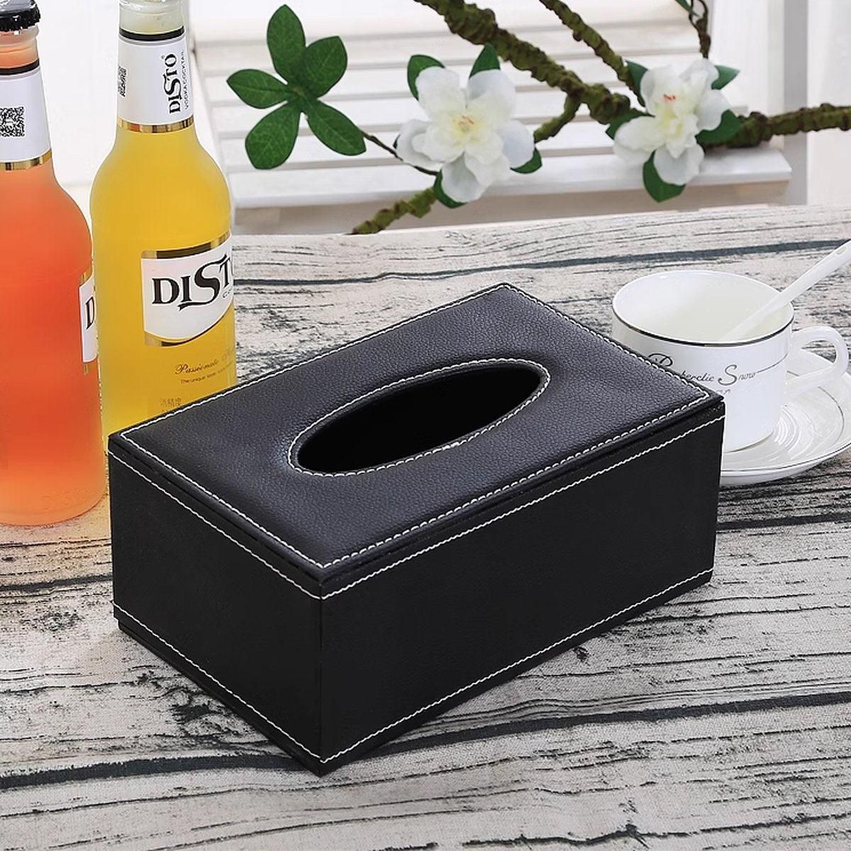 High-End PU Leather Tissue Box Holder for Hotel Home Office Decor Elegant Design - Black Woven Pattern