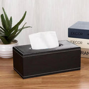 High-End PU Leather Tissue Box Holder for Hotel Home Office Decor Elegant Design - Black Woven Pattern