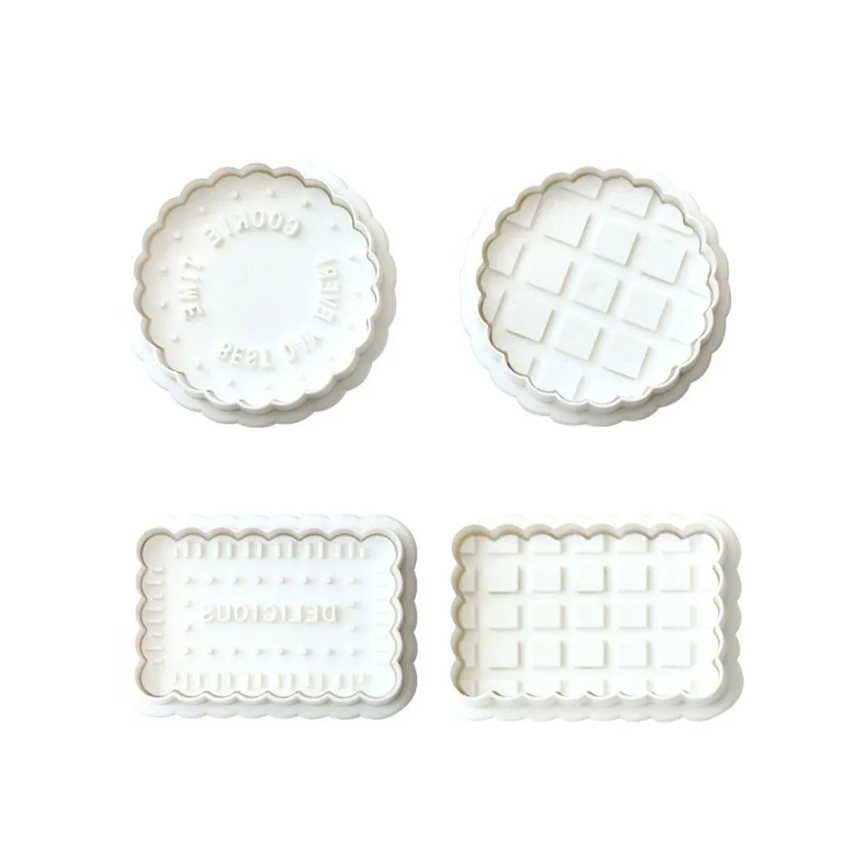4PCS Plaid Cookie Stamp Set Waffle Biscuit Cutter Press Home Baking Tool Kit