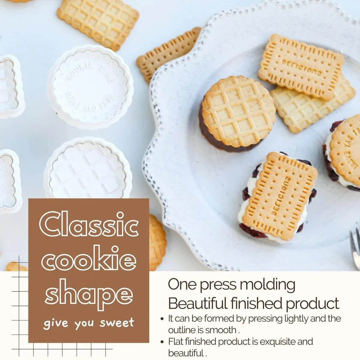 4PCS Plaid Cookie Stamp Set Waffle Biscuit Cutter Press Home Baking Tool Kit