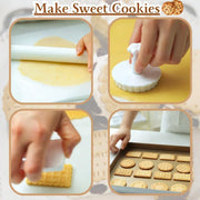 4PCS Plaid Cookie Stamp Set Waffle Biscuit Cutter Press Home Baking Tool Kit