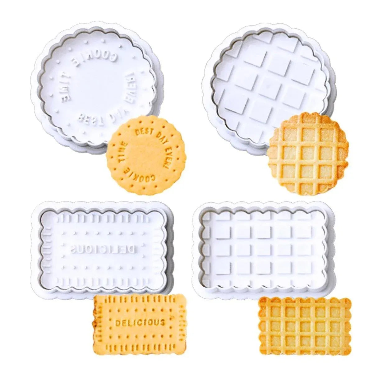 4PCS Plaid Cookie Stamp Set Waffle Biscuit Cutter Press Home Baking Tool Kit