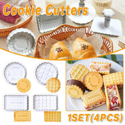 4PCS Plaid Cookie Stamp Set Waffle Biscuit Cutter Press Home Baking Tool Kit