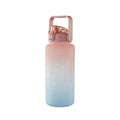 2L Large Water Bottle Straw Time Gradient Cup Fitness Jugs Sport Gym Training - Pink