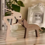 Handmade Wooden Statue Sitting Family and Dog Craft Home Decor - B01