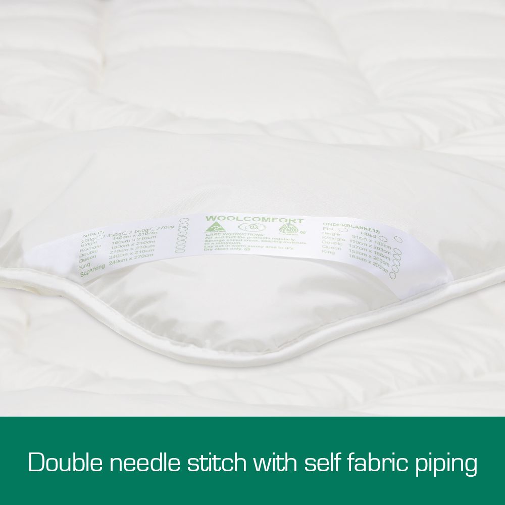 Woolcomfort Aus Made Merino Wool Quilt 350GSM 160x210cm King Single Size