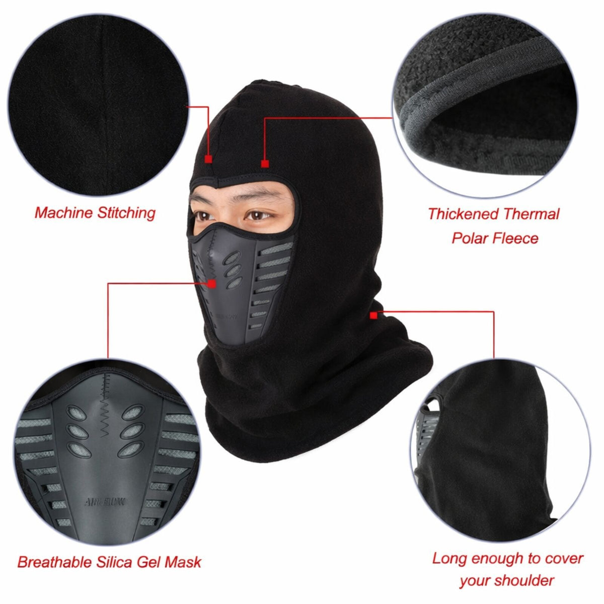 Thermal Fleece Balaclava Face Mask Windproof Ski Hood Neck Warmer - Burgundy