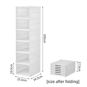 Transparent Brown 6-Layer Foldable Shoe Storage Tower with Transparent Display Panel & Back Ventilation - One-Pull Instant Setup Stackable Box (25.5x34.5x105CM)