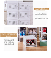 Transparent Brown 6-Layer Foldable Shoe Storage Tower with Transparent Display Panel & Back Ventilation - One-Pull Instant Setup Stackable Box (25.5x34.5x105CM)