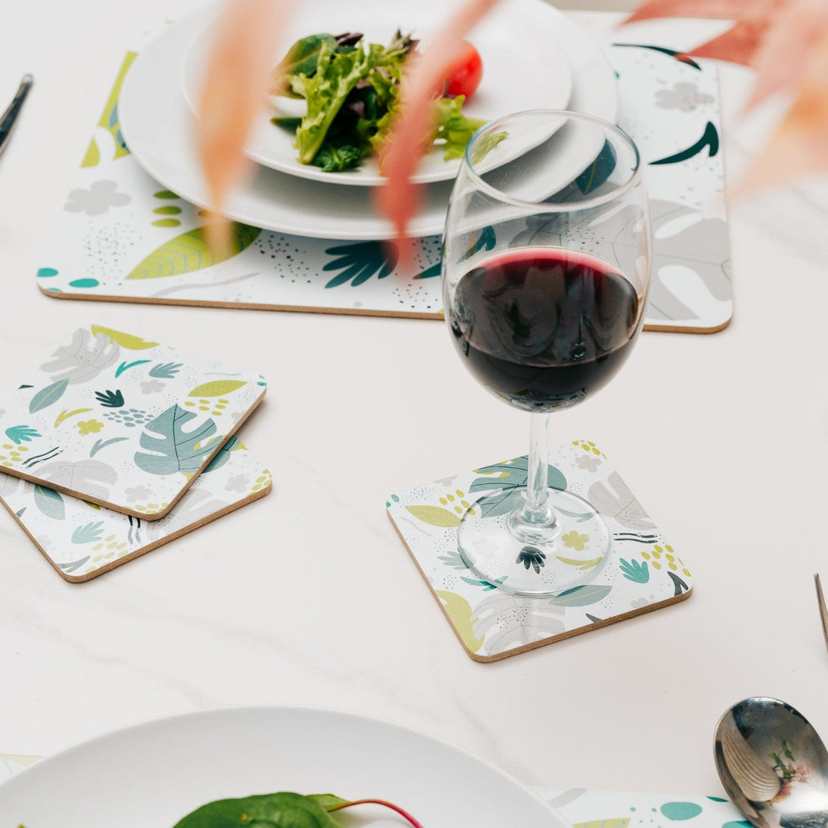 8 Pcs Clevinger  MDF Placemats and Coasters Monstera