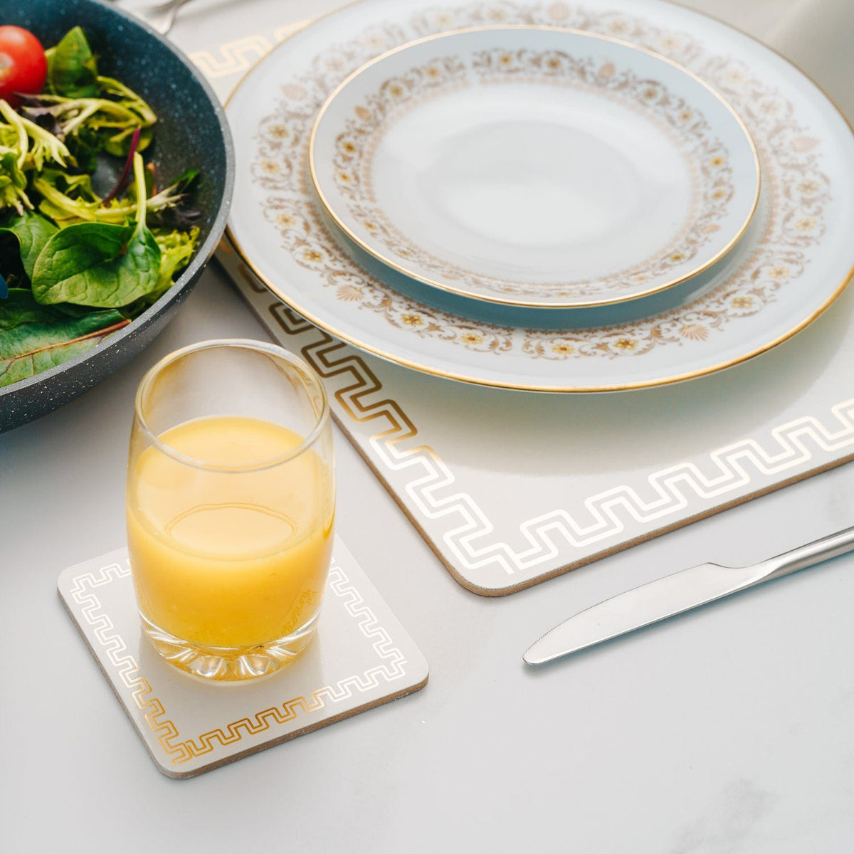 8 Pcs Clevinger  MDF Placemats and Coasters Gold Border