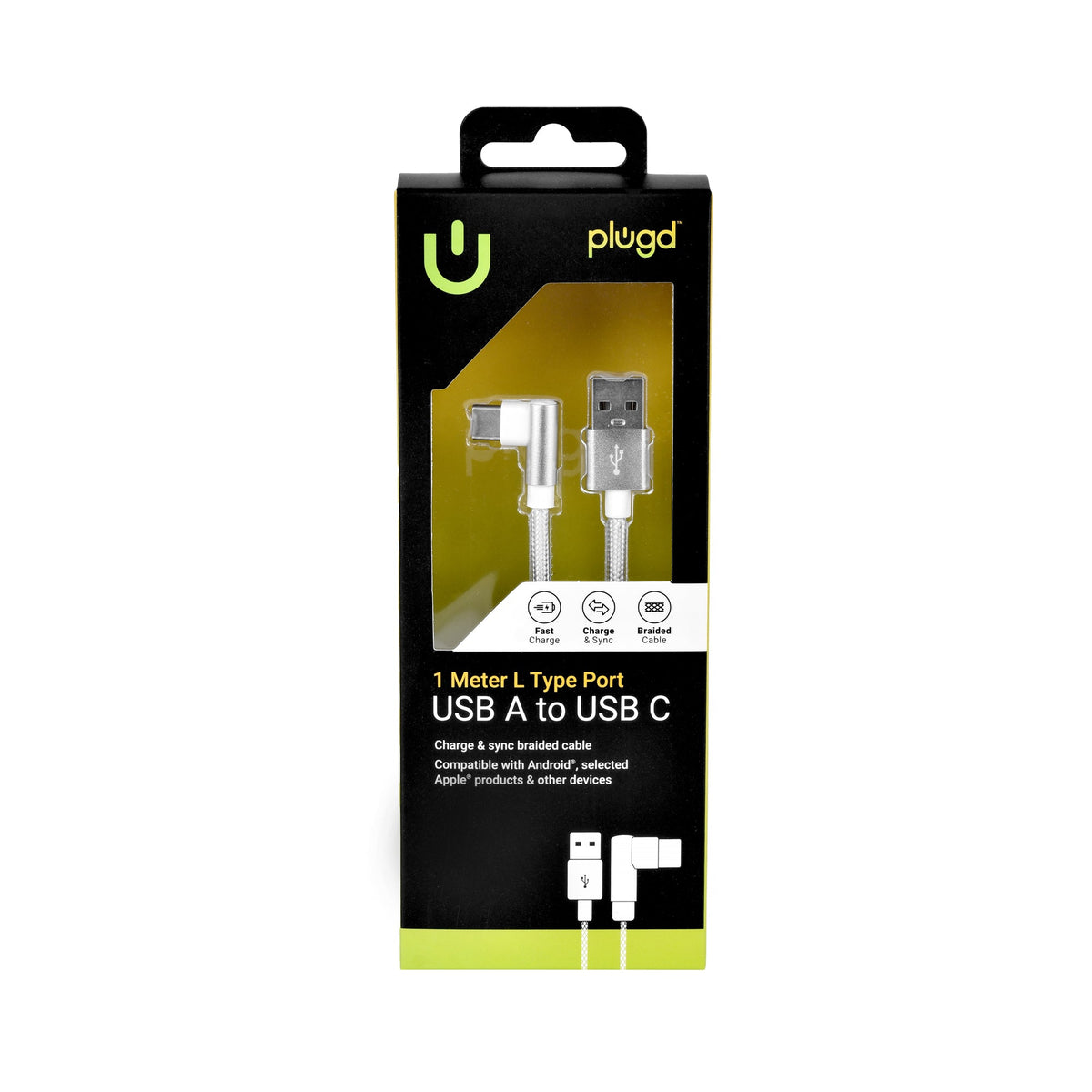 1M USB A to USB C Right Angle 90 Degree L Shape Fast Charging Cable