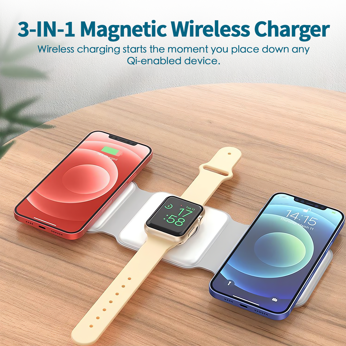 3 in 1 Wireless 15W Qi Fast Charging Foldable Station for Apple Mag Safe