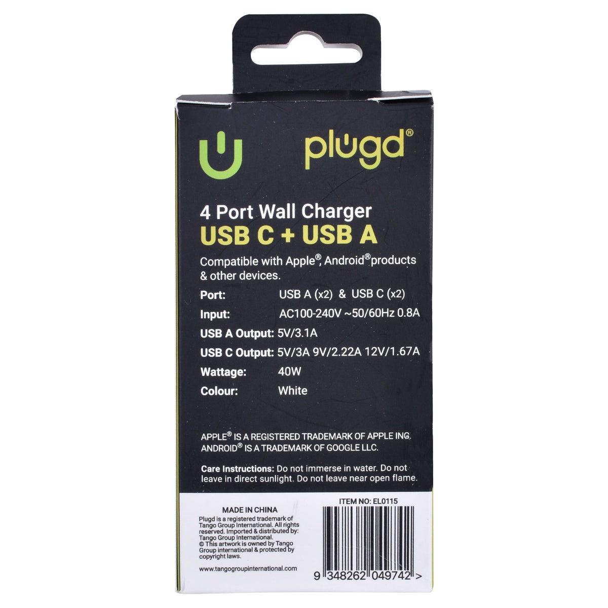 4 PORT  WALL CHARGER USB C+USB A