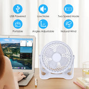 USB Powered Desk Fan – Portable 2-Speed Adjustable Angle Cooling Fan (White)