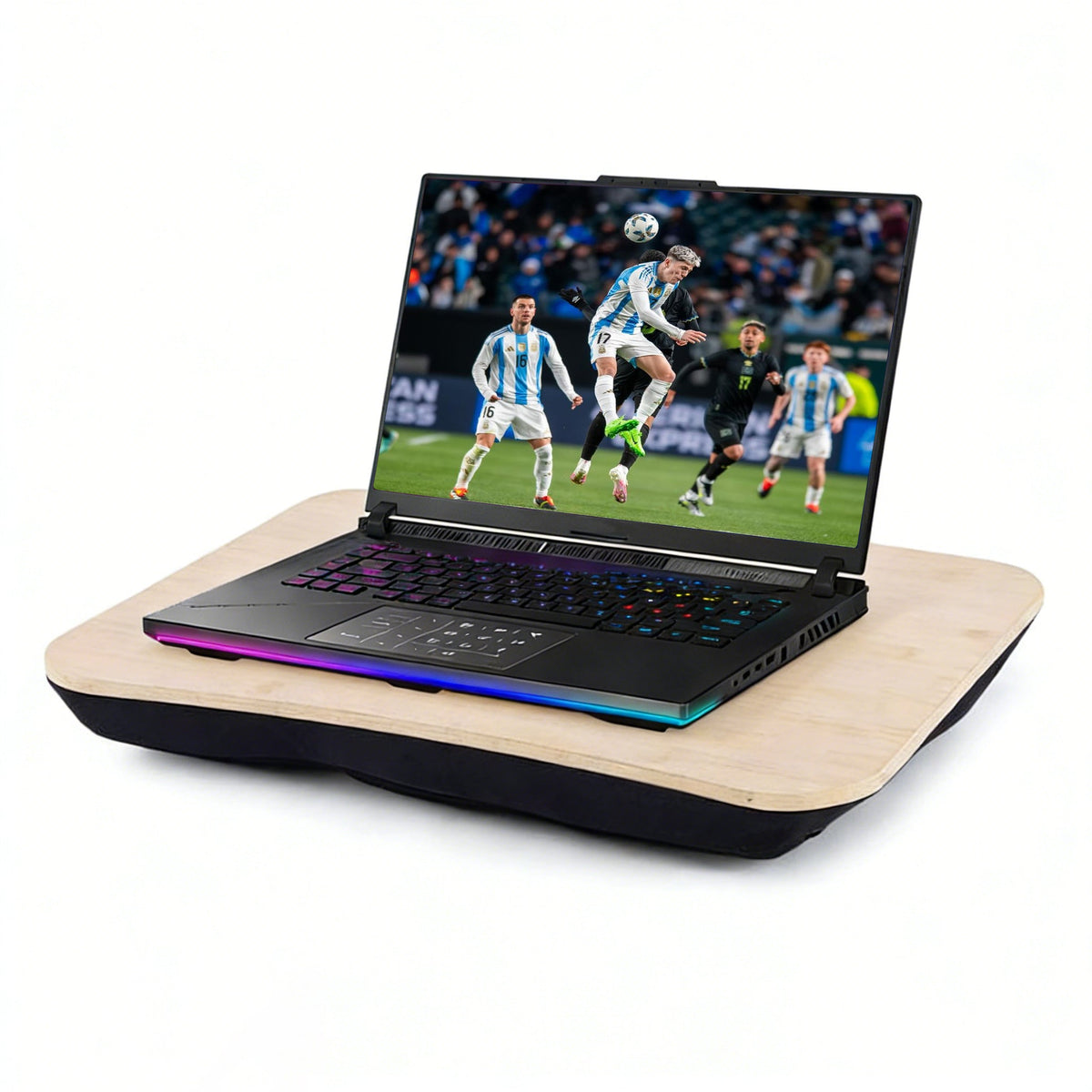 2 Pcs Portable Bamboo Lap Tray Workstation – Bamboo/Plywood Top, Soft Micro-Bead Base