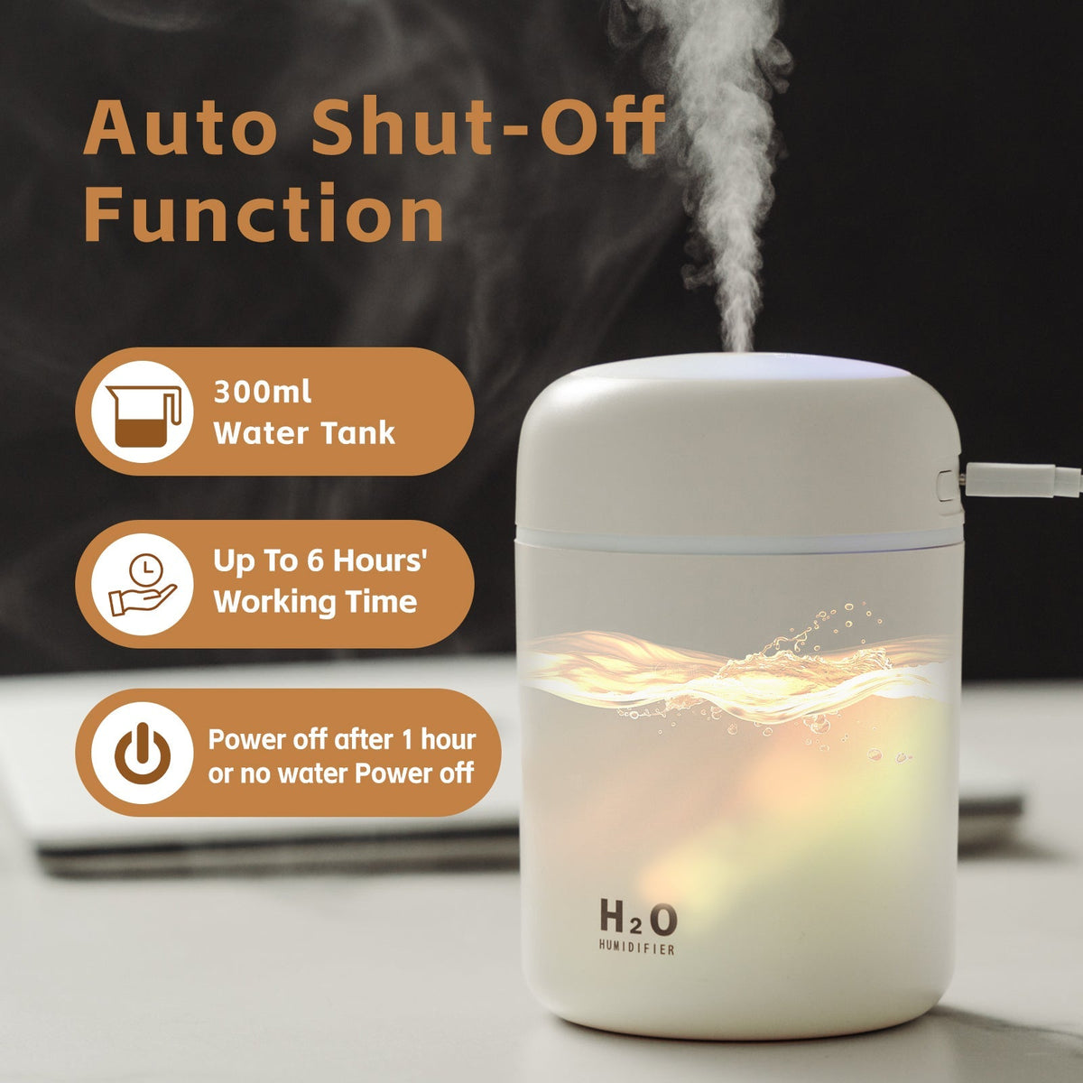 Living Today Mini LED Ultrasonic Humidifier 300ml
