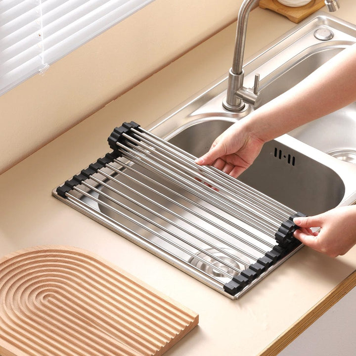 Silver Over Sink Draining Rack with Anti-Slip Grips