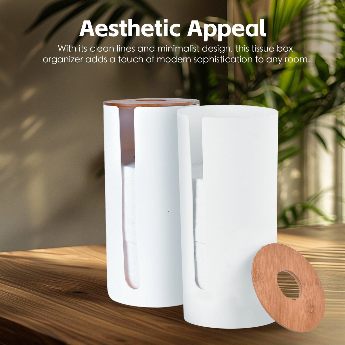Bamboo Lid Toilet Roll Storage Holder