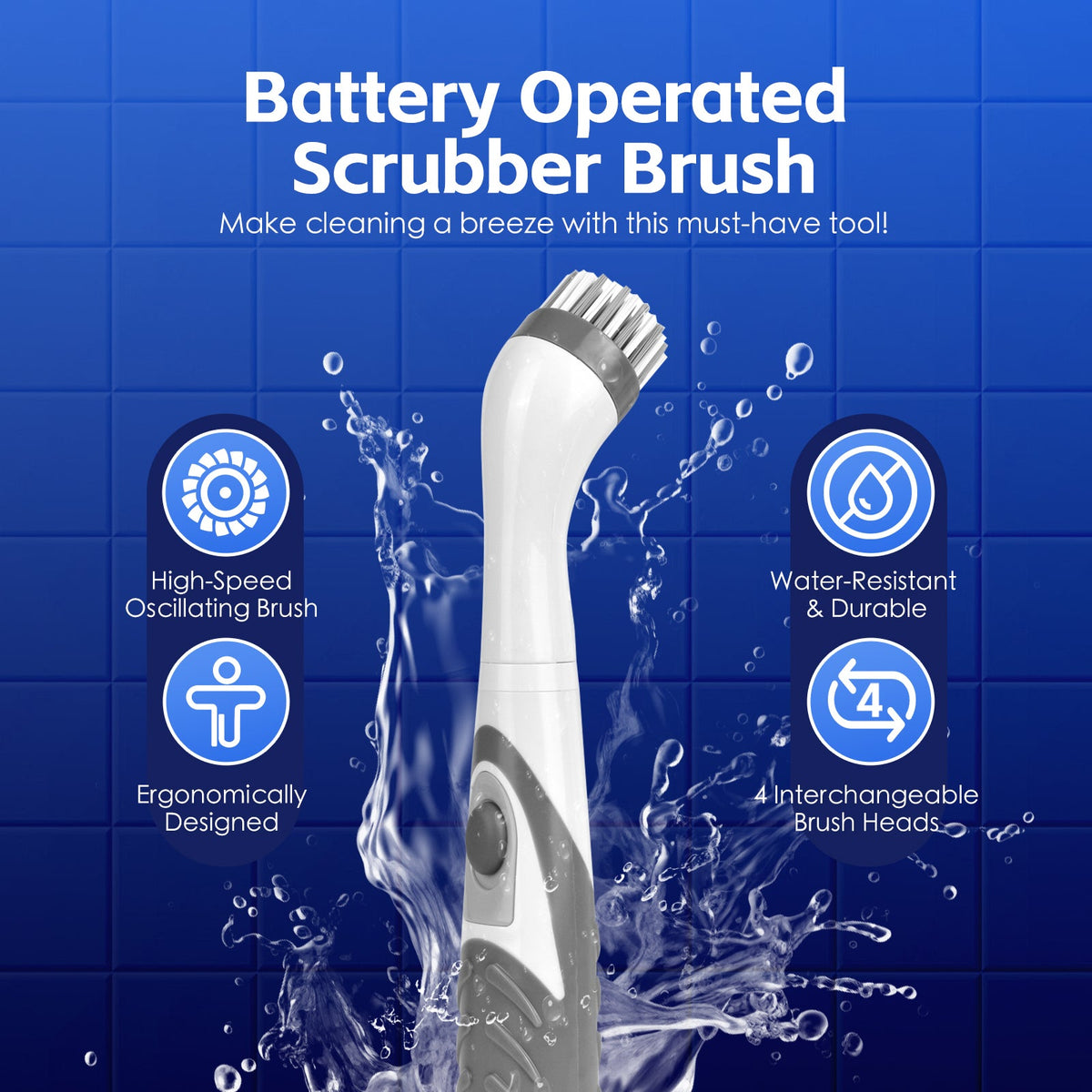 Battery Operated Scrubber Brush with 4 Interchangeable Heads