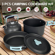 3Pcs Camping Cooking Set – Lightweight Anodised Aluminium Outdoor Cookware Kit with Heat-Resistant Handles