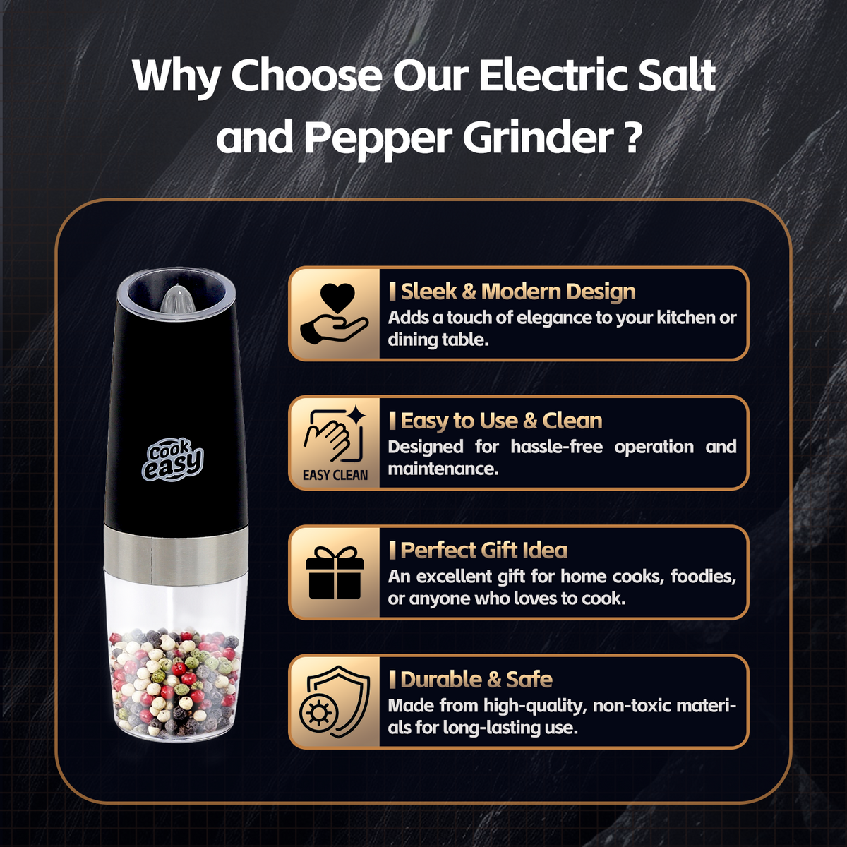 2 Pcs Gravity Sensor Electric Salt and Pepper Spice Grinder
