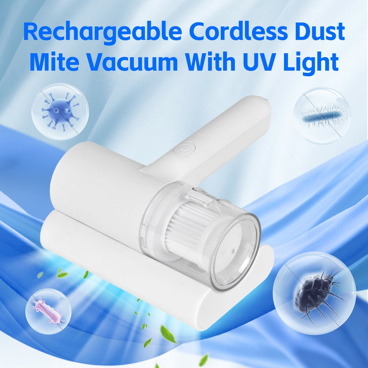 UV‑C Cordless Dust Mite Vacuum Handheld Sanitizing Cleaner with 1200 mAh Battery