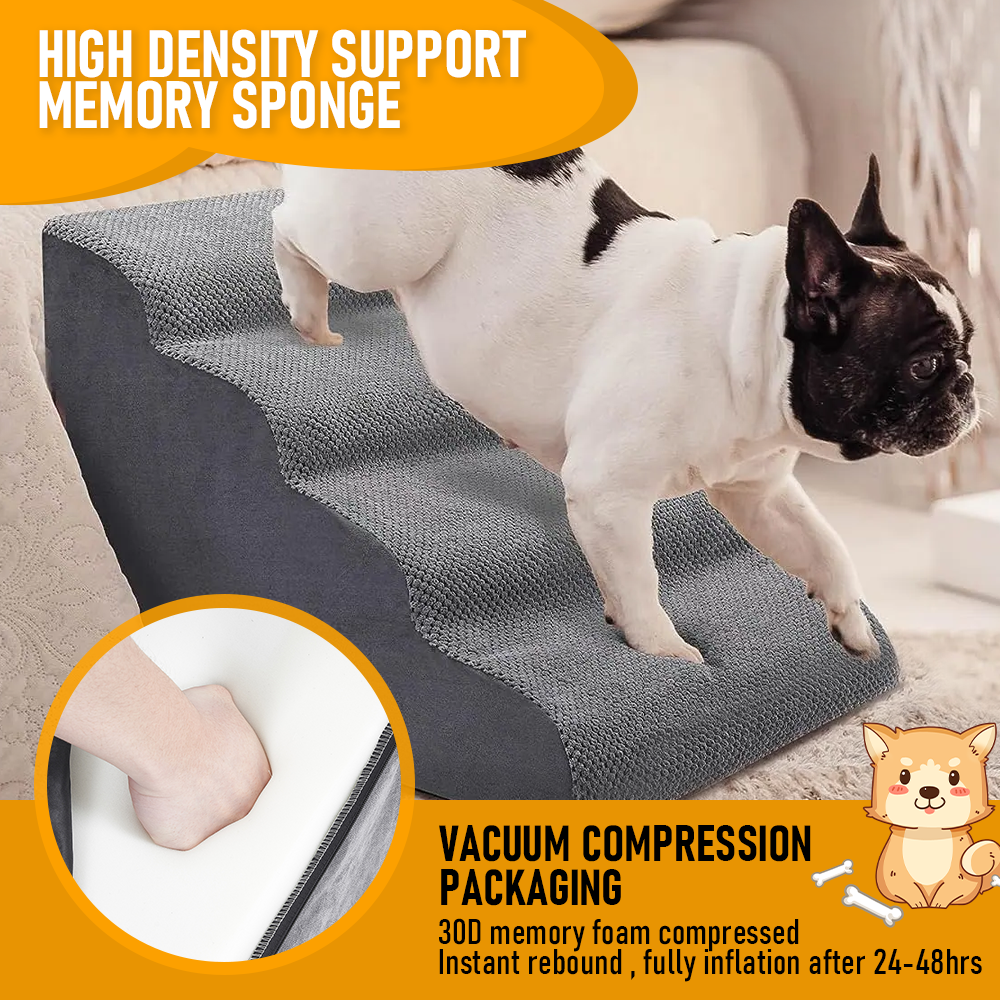 Non-Slip 4 Tiers Dog Ramp/Step/Stair Foam Dog Steps for High Beds or Couches