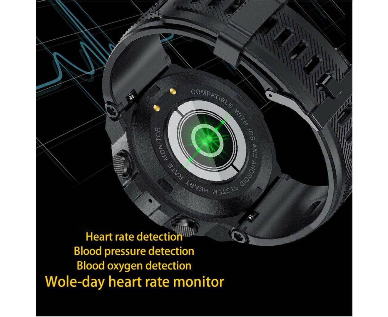 Smart Watch for Men with Bluetooth Rugged & Durable Smartwatch Sports Heart Rate  | Black