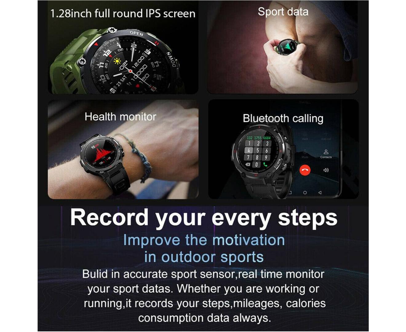 Smart Watch for Men with Bluetooth Rugged & Durable Smartwatch Sports Heart Rate  | Black